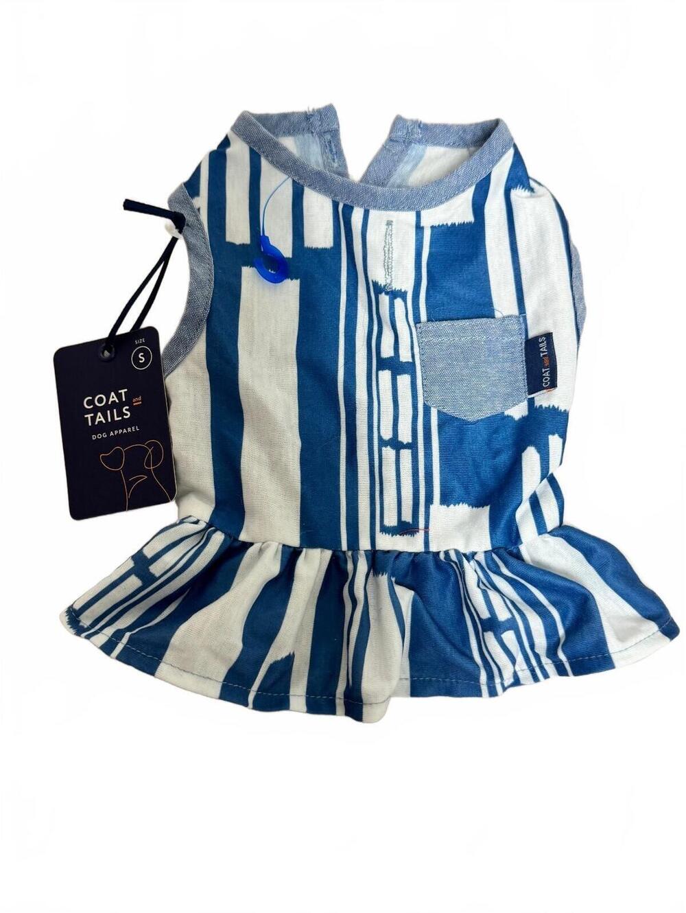 Coat & Tails Blue White Striped Ruffle Dog Dress Size Small